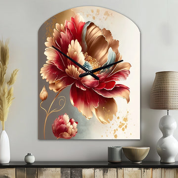 Bold Red Floral Design I - Asymmetric Metal Wall Clock